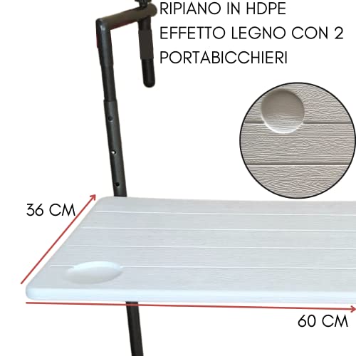 Tavolino Ribaltabile da Balcone Tavolo con Ganci per Ringhiera da Esterno  Nero