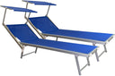 Set of 2 Folding Sun Loungers, Garden with Canopy, Adjustable Backrest – 189x58x36h Blue