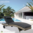 Bain de Soleil en Rotin Synthétique Chaise Longue avec Coussin, Roues