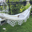 Hamac de jardin pour terrasse, avec franges en macramé, polyester avec barres en bois | 200x150